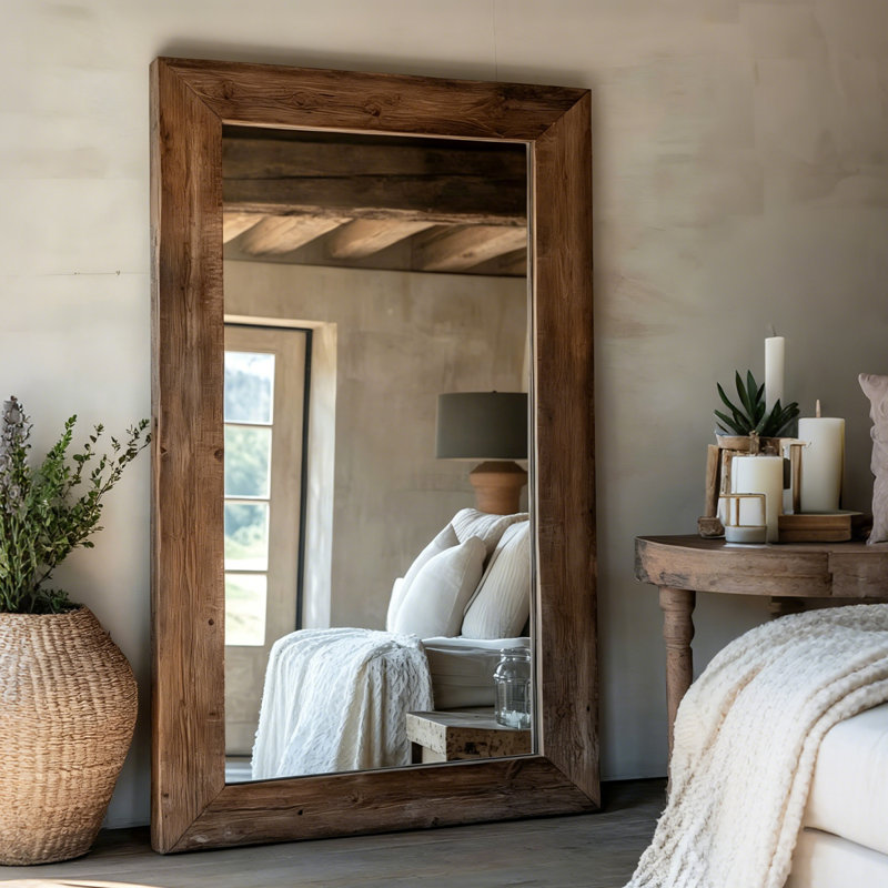Miroir rectangulaire en verre de 74,8 po avec cadre en bois de poirier brun et miroir, 74.8" H x 35.43" W x 1.97" D
