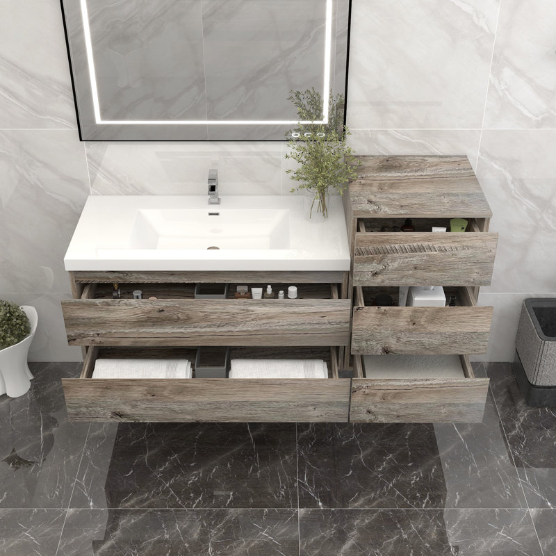 Moreno Bailey 61'' Single Bathroom Vanity with Acrylic Top, Natural Wood