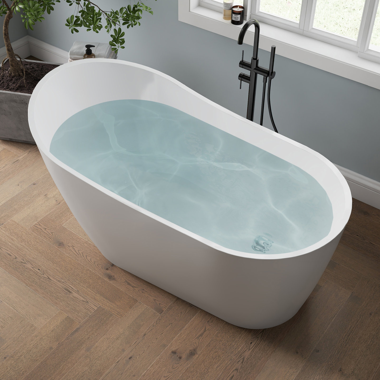 Tidal 59'' Acrylic Freestanding Tub Freestanding Soaking Bathtub