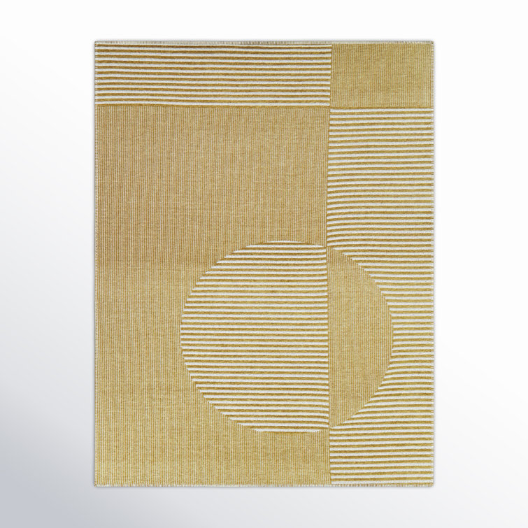 Corson Rectangle Striped Machine Woven Recycled P.E.T. Area Rug in Yellow/Cream