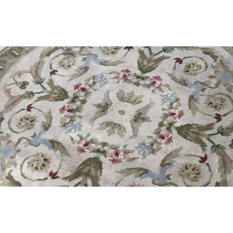 Hand-Knotted High-Quality Taupe Round Area Rug