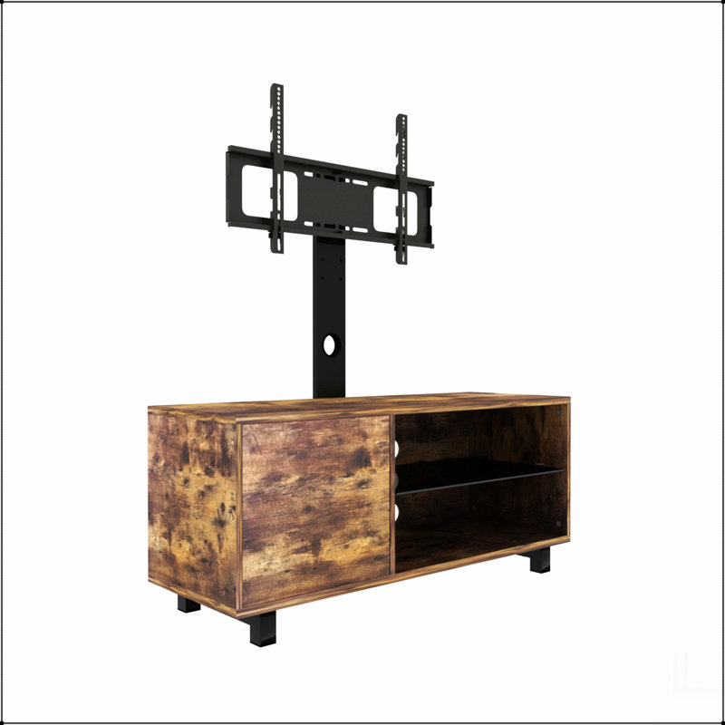 Rustic Brown TV Console with push-to-open Storage Cabinet for TV up to 65in Wood &glass TV Stand for Living Room Bedroom