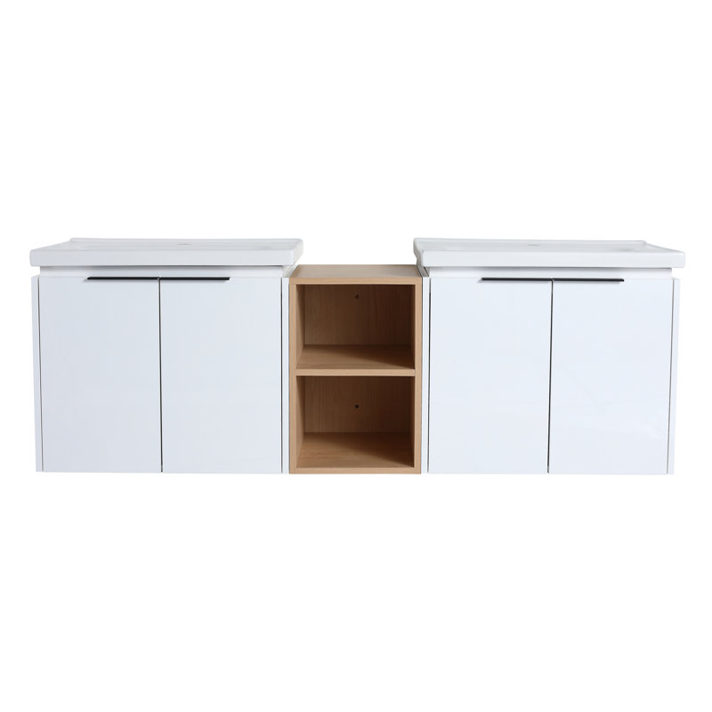 Meuble-lavabo à fermeture en douceur de 60 pouces avec lavabo et petites tablettes de rangement
