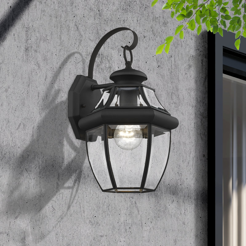 Lanterne murale d'extérieur en verre biseauté H 12,5 po Alexavier, Noir, noir, noir, noir