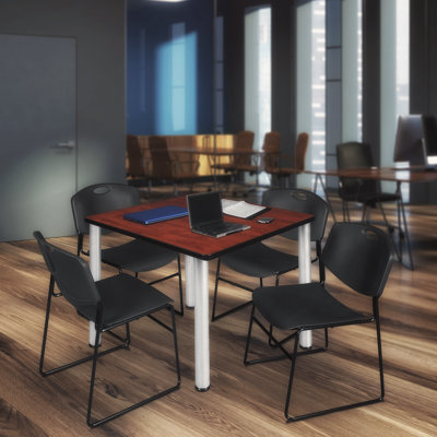 Kee Square Breakroom Table Top, 4 Zeng Stack Chairs
