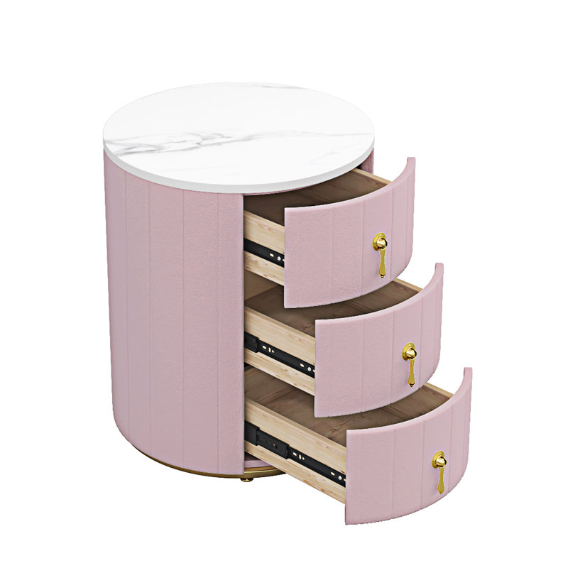 Table de chevet rembourrée avec tiroirs, Rose