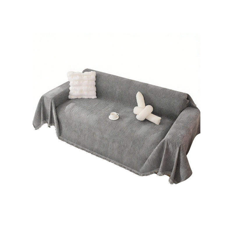 Chenille Box Cushion Sofa Slipcover, Grey, 180cm H x 260cm W
