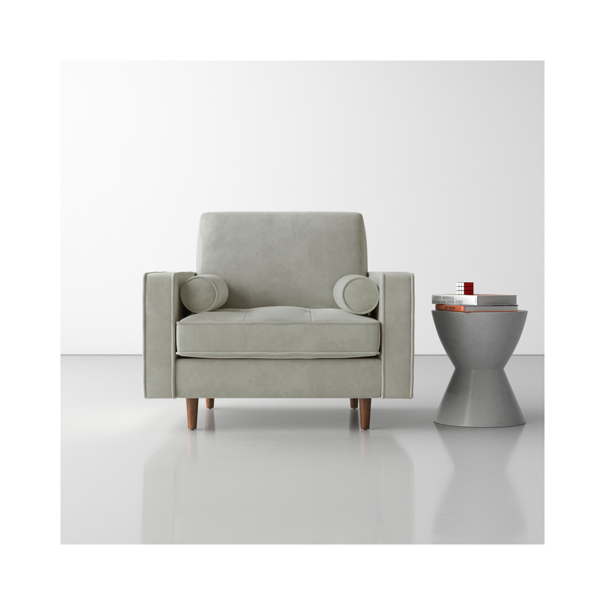 Geo Upholstered Armchair, Bella Platinum Performance Velvet