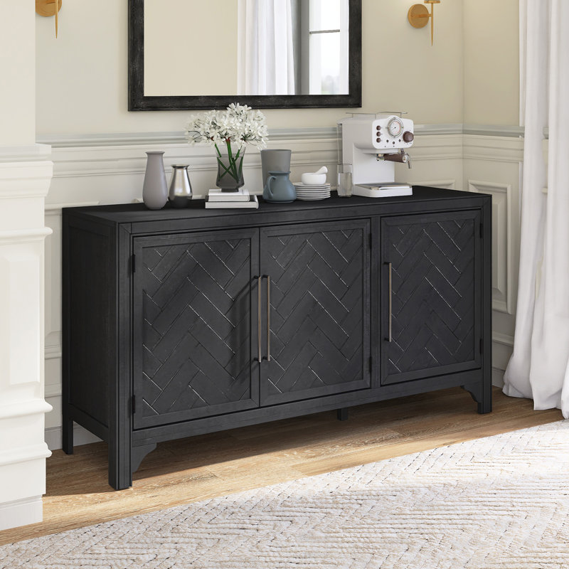 Buffet 60 po en bois American Design avec placage en bois massif, Noir