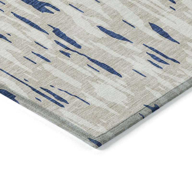 Tapis extérieur lavable abstrait bleu marine et ivoire 3 pi x 5 pi