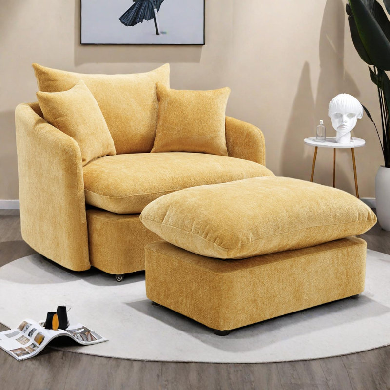Fauteuil d'appoint pivotant surdimensionné avec repose-pieds Boneless, largeur de siège de 37,8 po, 3 coussins, chenille
