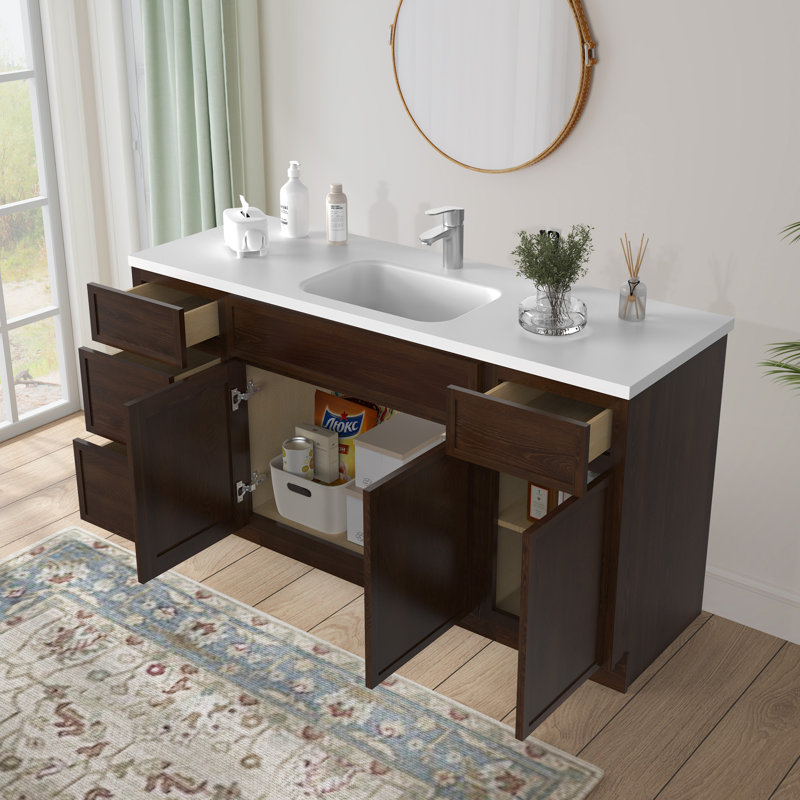 Base de meuble-lavabo simple 60 po seulement, Brun