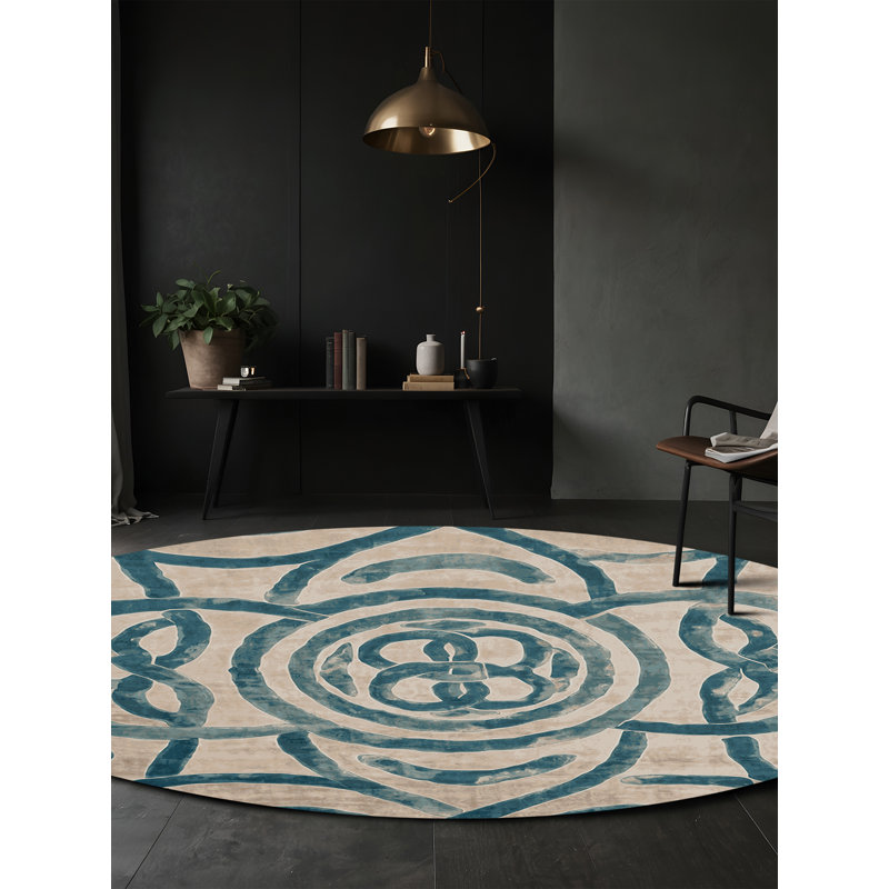 Tapis beige soyeux et moelleux, Rond 4 pi
