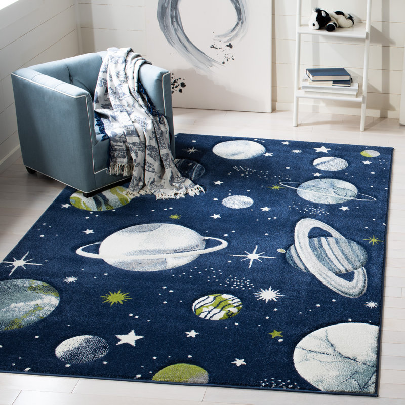 Carousel Kids Space Area Rug In Navy / Ivory, Rectangle 201 x 274cm