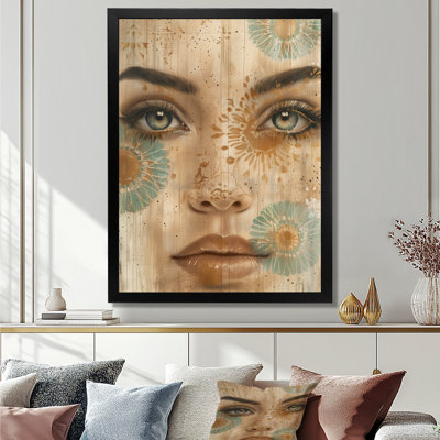Vert et brun, Zen Boho Woman Portrait III - Reproduction d'art mural femme boho