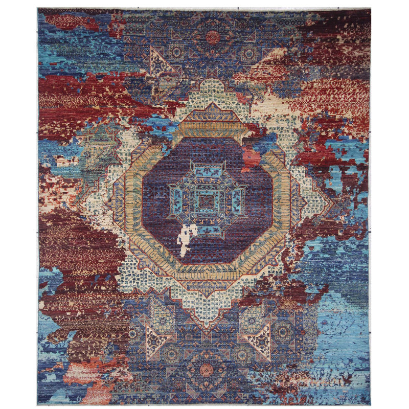 Tapis unique rouge / bleu marine / bleu 8 pi 1 po x 9 pi 8 po