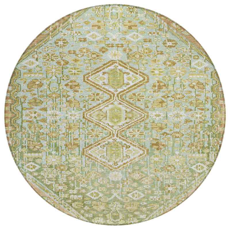Machine Washable Indoor/Outdoor Xhevrie Sage Rug, Round 8'