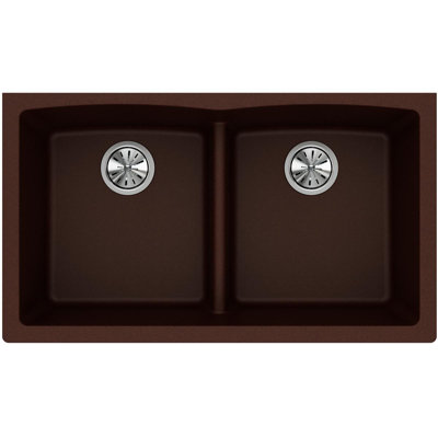 Évier de cuisine à double cuve encastrée avec diviseur turquoise Quartz Classic 33 po x 19 po x 10 po