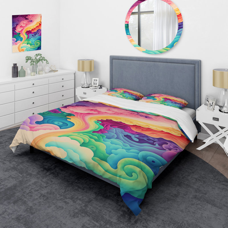 Multicolore Swirly Clouds II - ensemble de housse de couette abstrait - microfibre de polyester