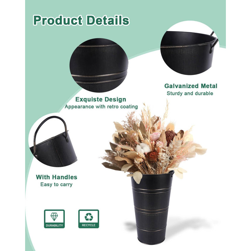 Ensemble de 6 vases à fleurs 12 "en métal galvanisé noir avec poignées