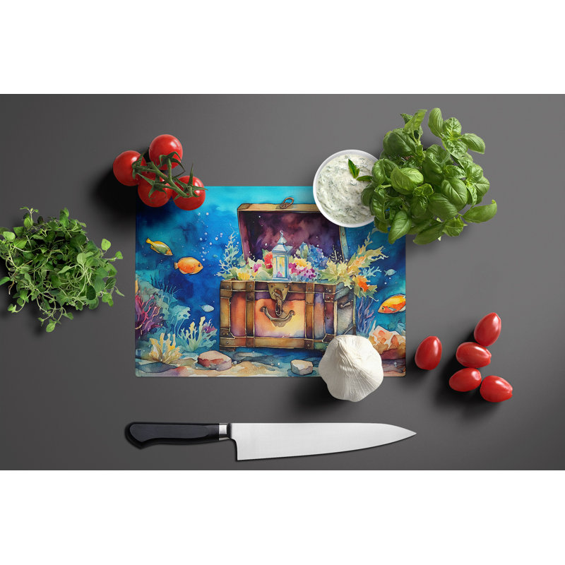 Treasure Chest Glass Cutting Board Large