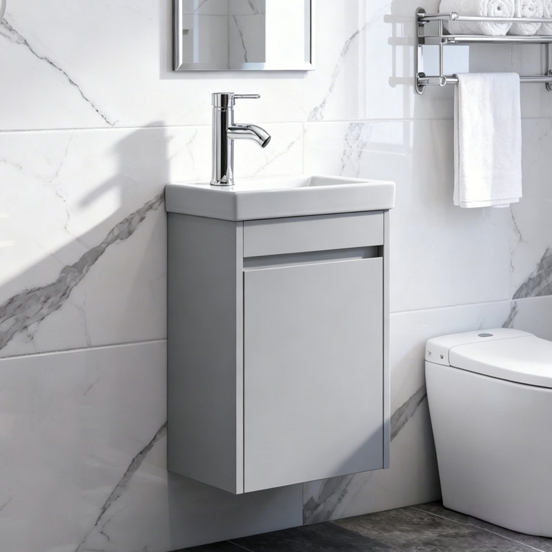 16"Modern Mini Wall Mounted Single Bathroom Vanity Set For Small Space, Gray