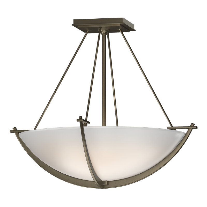Compass 3 - Light Semi Flush Mount, 16" H x 18.1" W x 18.1" D, Opal White, Soft Gold