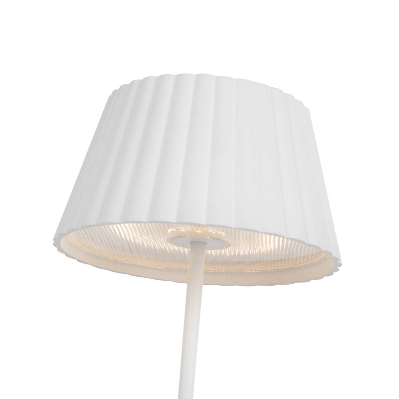 White Adjustable Cordless LED Table Lamp with Pleated Shade