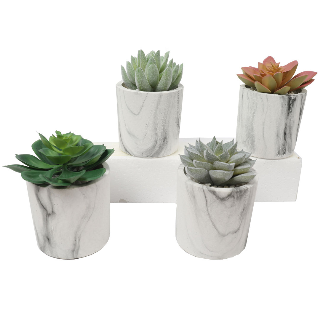 4.75'' Faux Succulent Plant in Fake Marble Pot Wrought Studio™