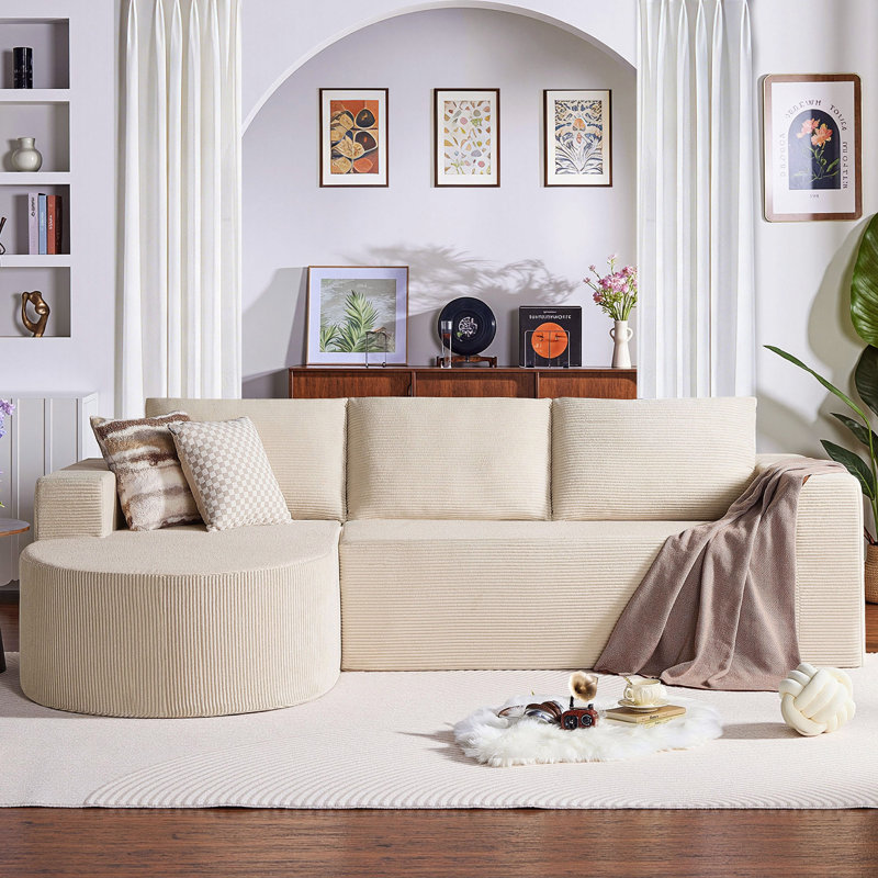 Canapé modulaire en L 104,92 po avec méridienne à compression en L avec méridienne confortable, Beige