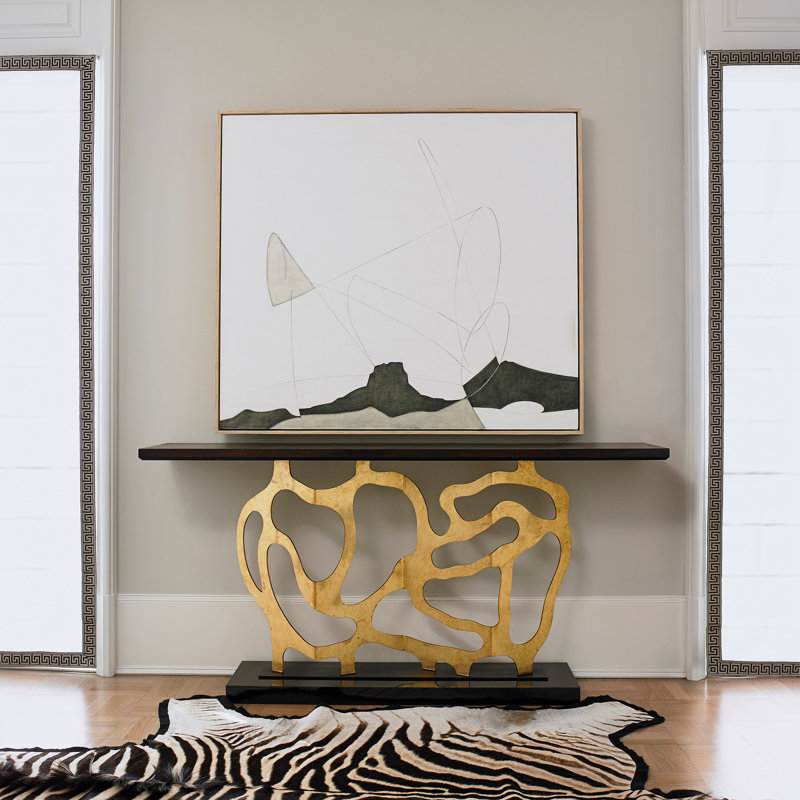 Sculpted 74'' W Solid Wood Console Table, Antique Gold/Black, Dark Walnut