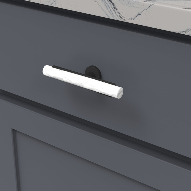 Firenze Bar Knob, White Marble/Matte Black