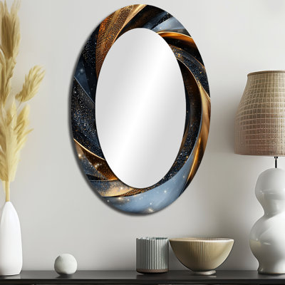 Spirales abstraites dans des tons dorés et noirs II - miroir mural ovale moderne doré