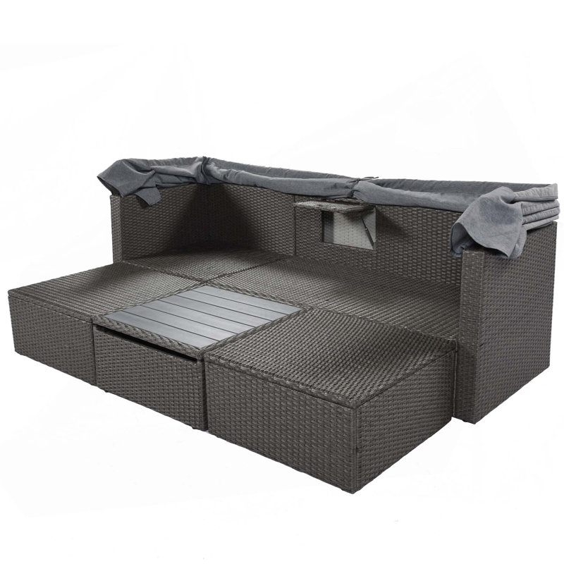 82.7'' Wide Wicker Patio Daybed with Cushions, Gray
