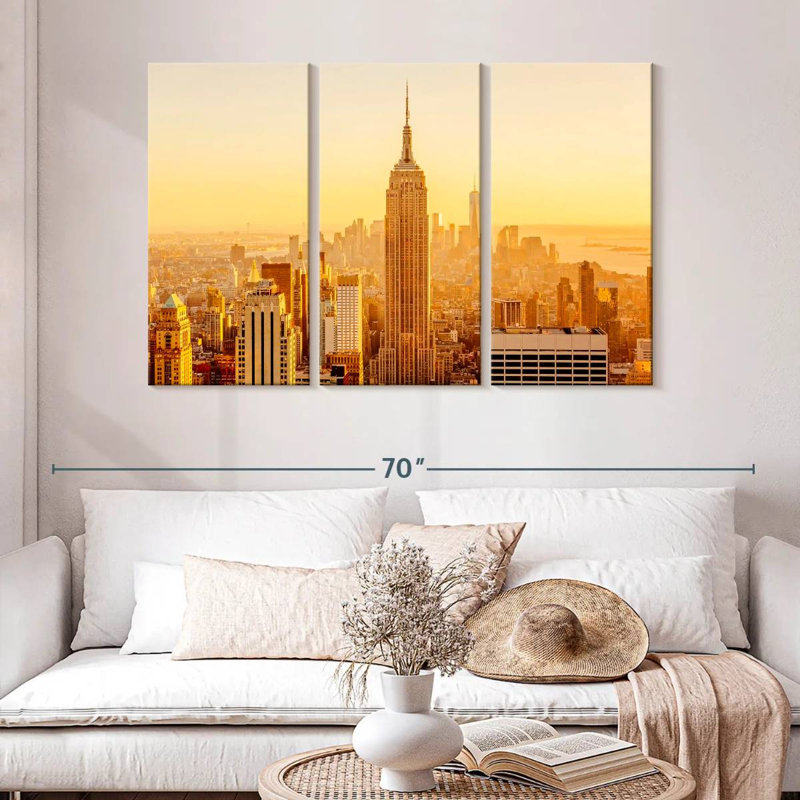 Sebbie, New York, coucher de soleil doré, H 32 po x l 50 po