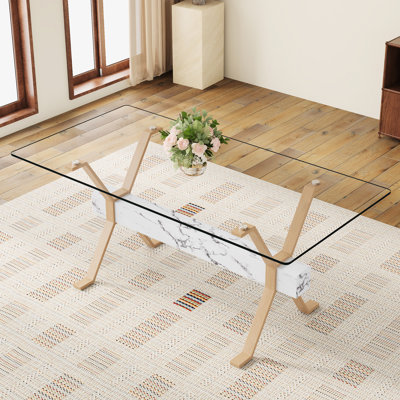 Table de salle à manger en verre transparent 71 po x 35,4 po Elegant Design