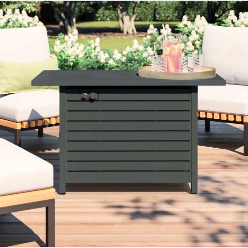 Table de foyer d'extérieur, gris, 25 H x 42 W, 50 000 heures de production d'énergie, acier inoxydable, propane / gaz naturel, durée de vie du jardin moderne,