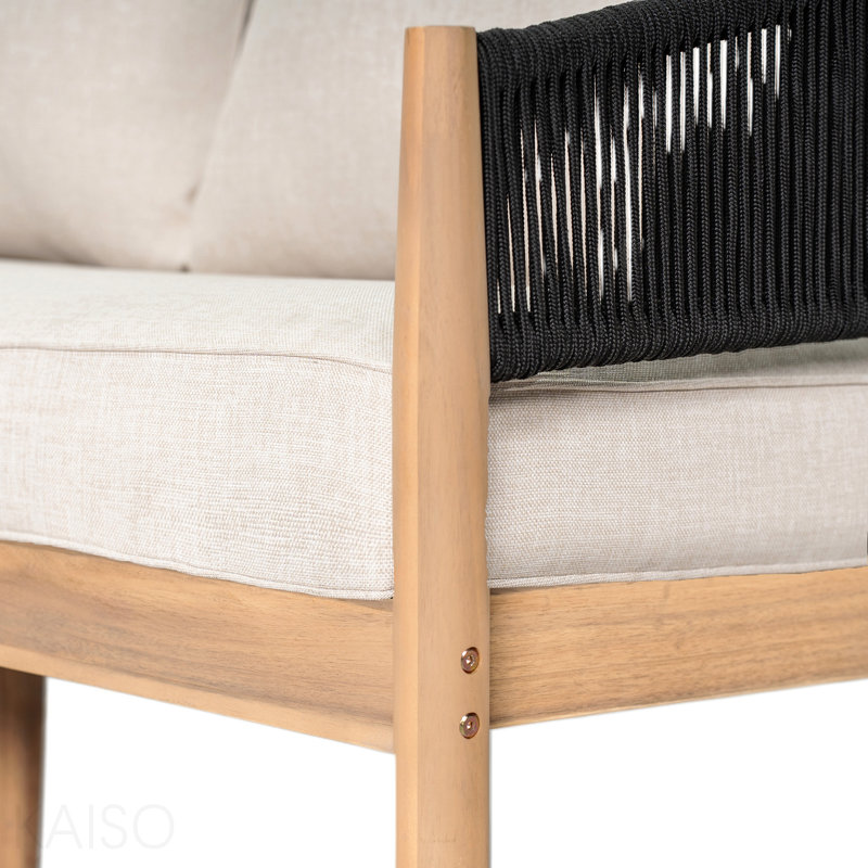 Causeuse de patio pour l'extérieur, finition naturelle en bois d'acacia avec coussin en bois