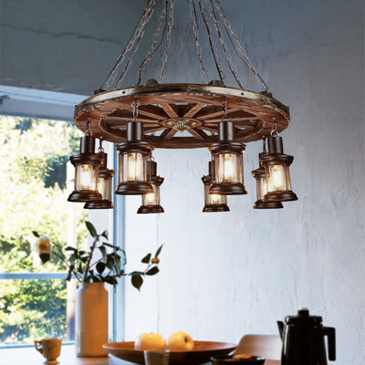 Massimo 31.5 Inch Vintage 8 - Light Dimmable Wagon Wheel Chandelier
