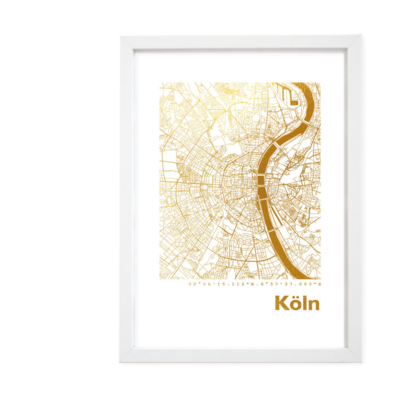 Cologne Map - Single Picture Frame Print, 42.5cm H x 32.5cm W x 3.5cm D