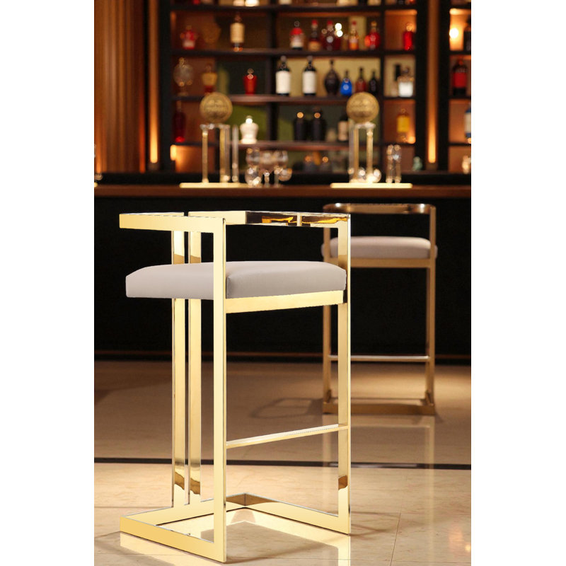 Tabouret de bar avec repose-pieds Kenzie, Doré, Similicuir sable, Tabouret de bar (siège d'une hauteur de 29,5 po)