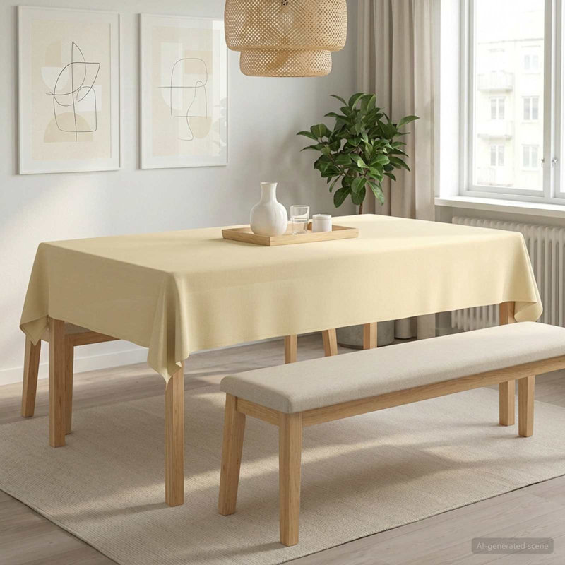  Table Cloth Plain Polyester Cover Fabric Tablecloth Kitchen Dining for, 220 cm L, Cream White