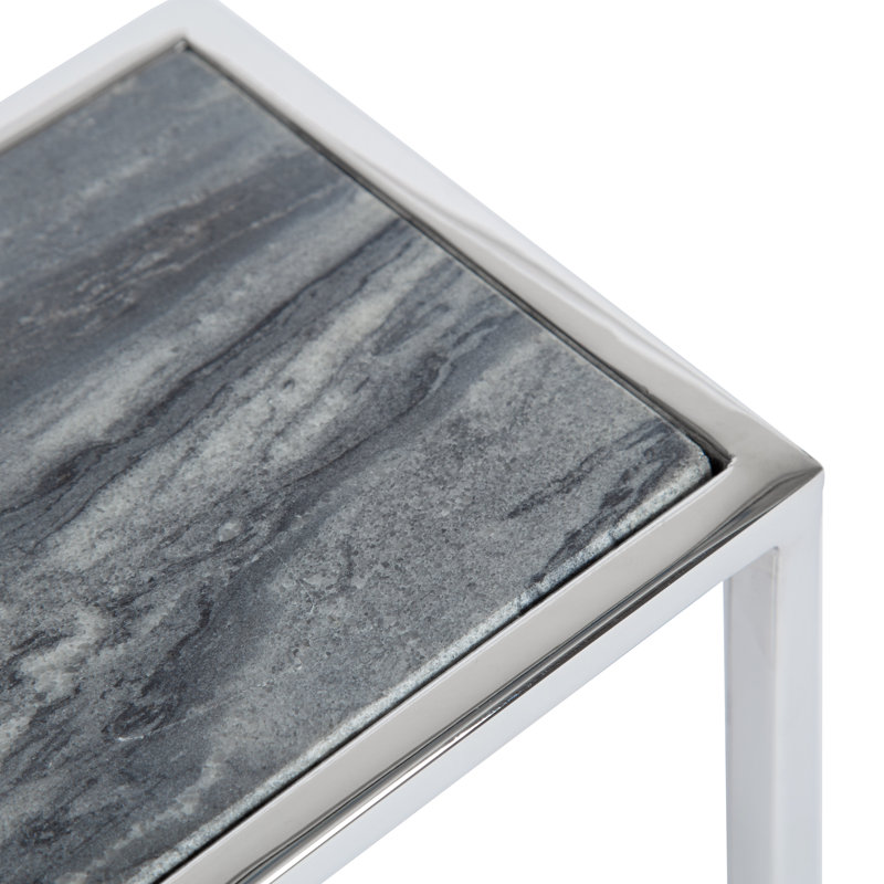 Table de bout Marisol, Plateau en marbre gris / base argentée