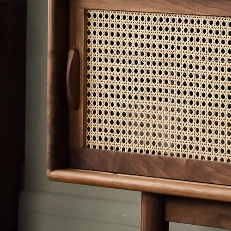 Meuble télé moderne en rotin simple, 70.9", Noir noyer