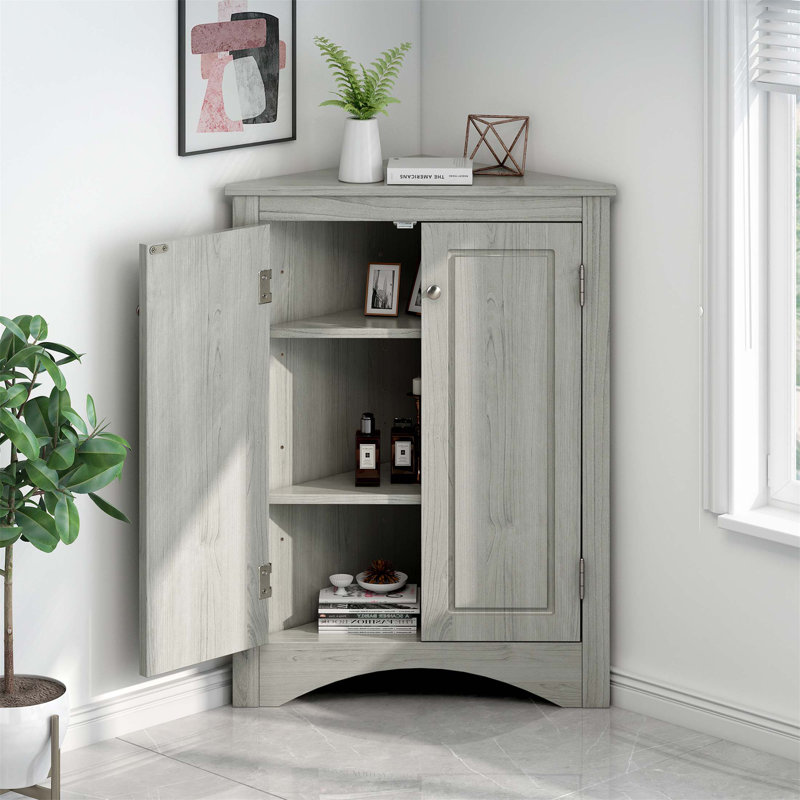 Triangle Bathroom Storage Cabinet With Adjustable Shelves, Freestanding Floor Cabinet For Home Kitchen, Maximizing Corner Space And Enhancing Elegance
