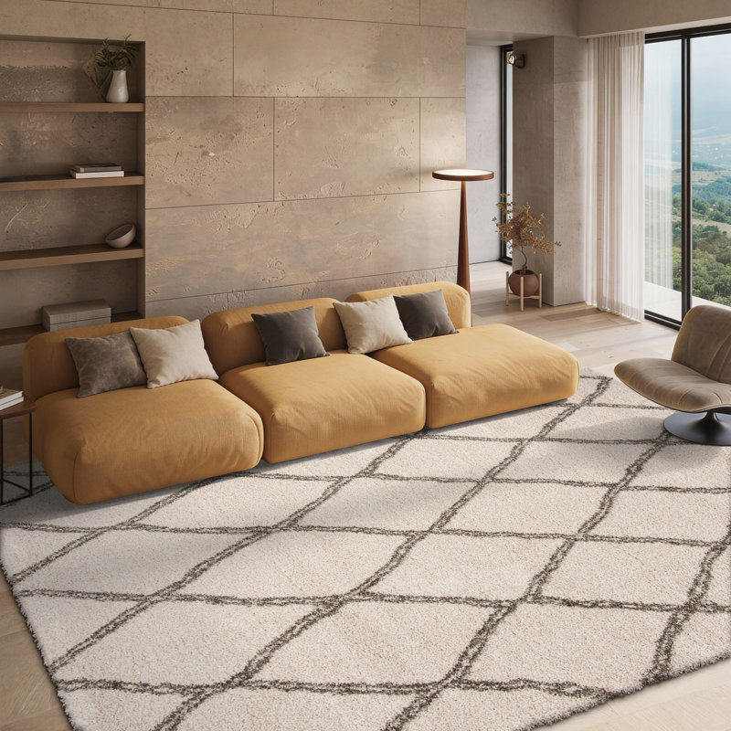 Rizco Geometric Ivory/Grey Area Rug, Square 5'