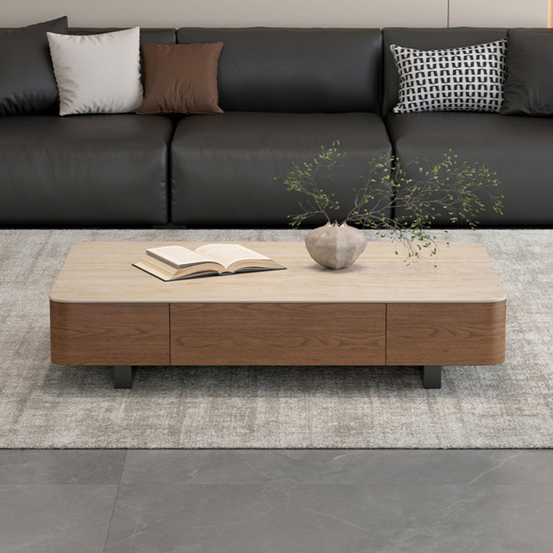 Table basse rétro Rockboard, H 13,8 po x L 39,4 po x l 23,6 po, Brun, Beige