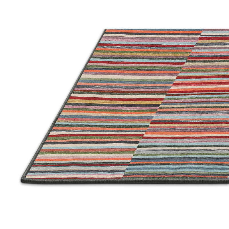 Tapis contemporain rouge / orange / bleu, Rectangle 3 pi x 5 pi