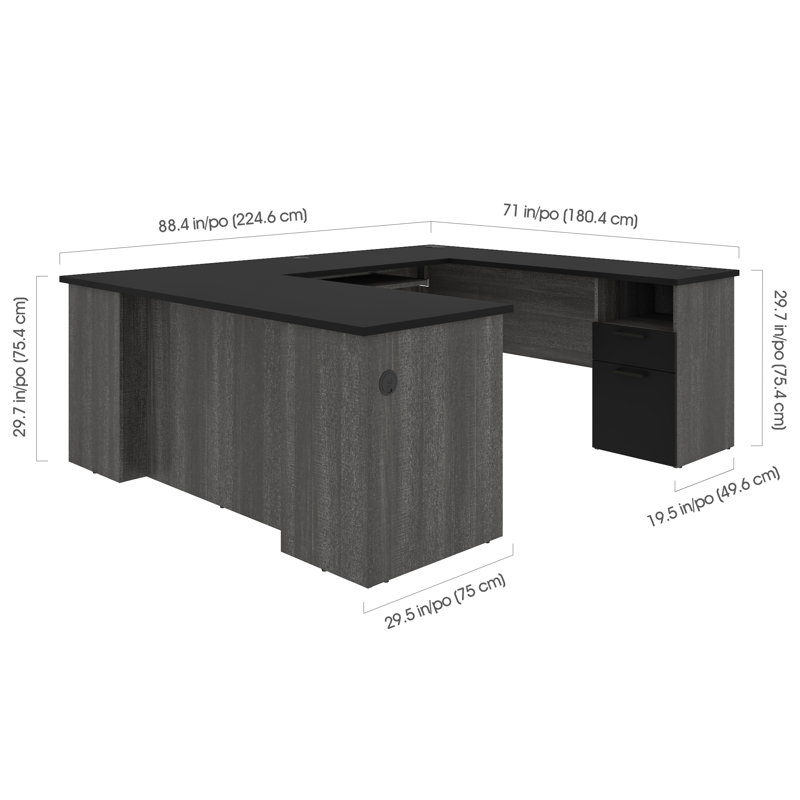 Ayaaz U-Shaped Executive Desk with Power Outlet, Black/Bark Gray