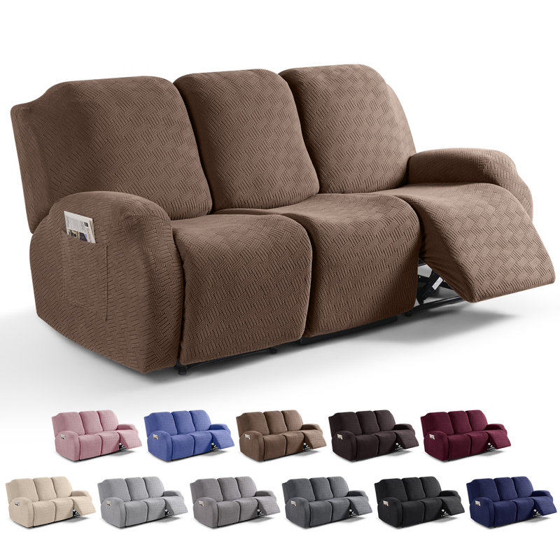 Wald 3 Seats Jacquard Recliner Chair Covers Furniture Protector Recliner Slipcovers With Elastic Bottom For Kids Pets
